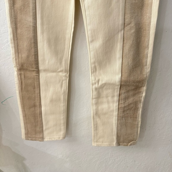 Tractr Two Tone Texture Tan Cream Corduroy Denim Straight Leg Jeans Size 2 - Picture 2 of 5